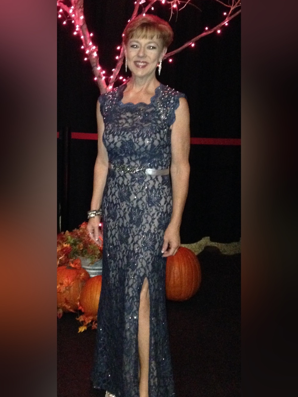 GreyLace Sequin Evening Gown with Cap Sleeves